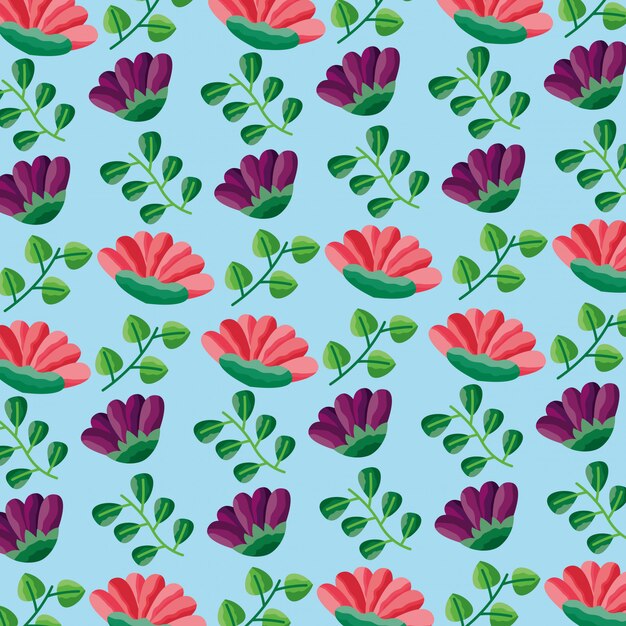 seamless pattern flowers leaves foliage decoration