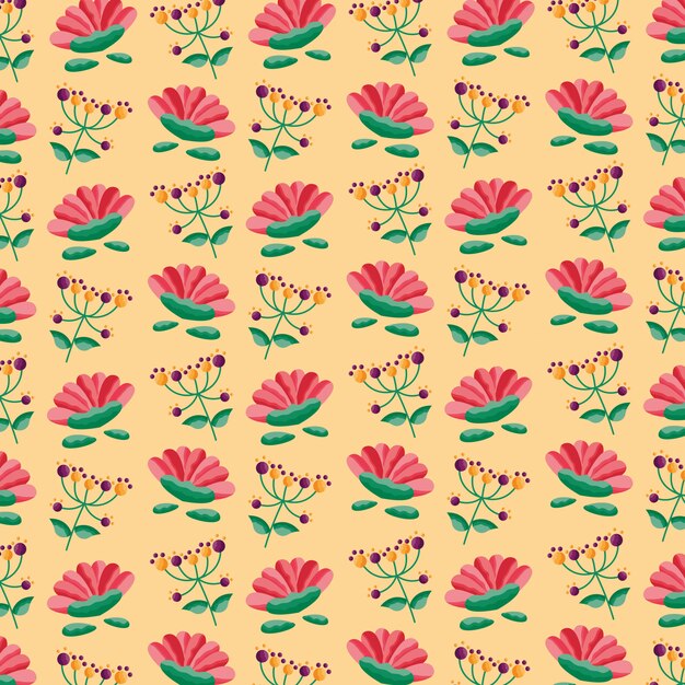 seamless pattern flowers leaves foliage decoration