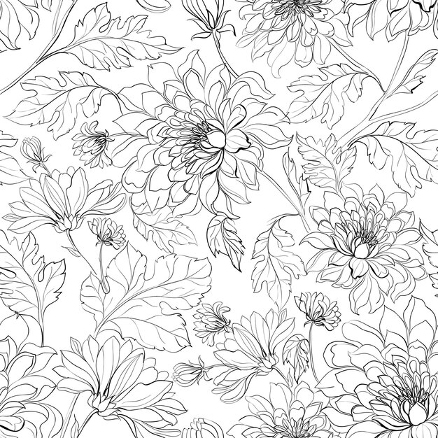 Seamless pattern from flowers of chrysanthemums on a white background