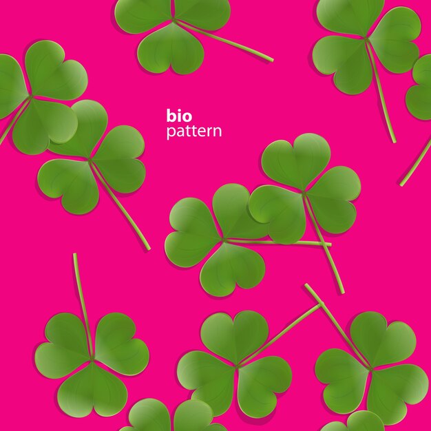 seamless pattern, green clover leaf on pink background