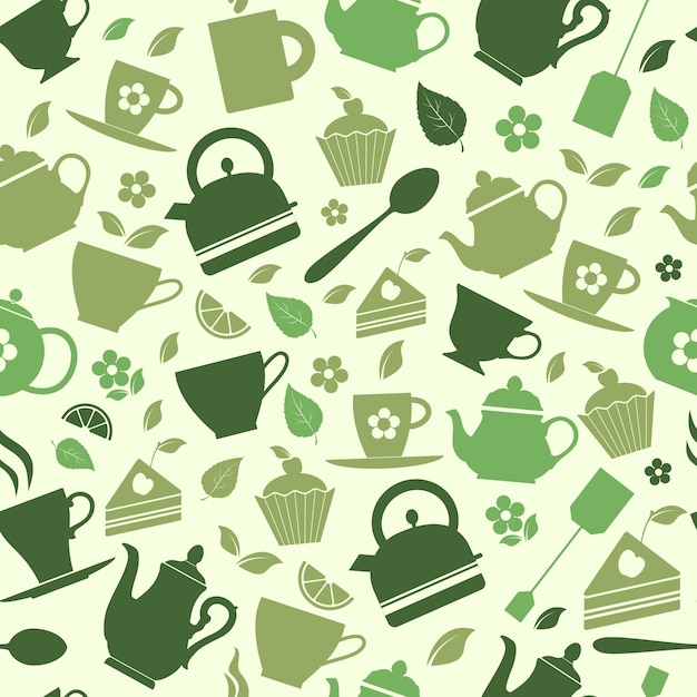 Seamless pattern of green tea flat illustrations