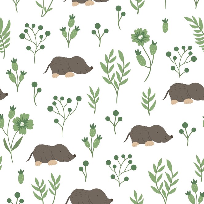 Premium Vector Seamless Pattern Of Hand Drawn Funny Baby Mole With Stylized Foliage Premium Vector Seamless Pattern Of Hand Drawn Funny Baby Mole With Stylized Foliage