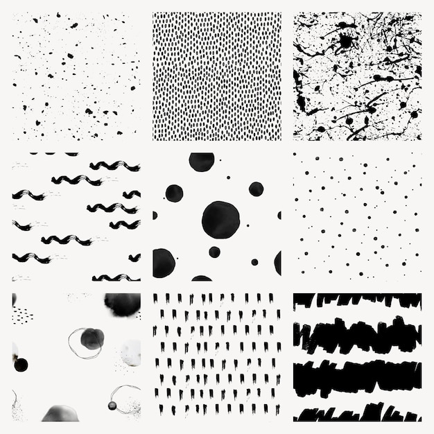 Free vector seamless pattern of ink brush textured background set