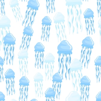 Seamless pattern jellyfish on white background. modern ornament with sea animals. random template for fabric. design vector illustration.