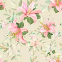 Free vector seamless pattern lily floral and leaves