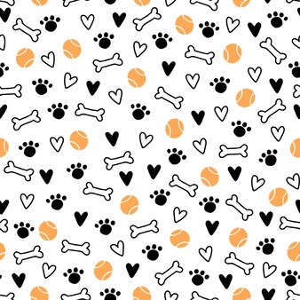かわいい犬の子犬のシンボル おもちゃ 足 足音のシームレスなパターン シンプルな形のスタイルで漫画面白いと幸せな犬のコンセプト 背景 壁紙 テキスタイル ファブリックのイラスト プレミアムベクター かわいい犬の子犬のシンボル おもちゃ 足 足音のシームレスなパターン シンプルな形のスタイルで漫画面白いと幸せな犬のコンセプト 背景 壁紙 テキスタイル ファブリックのイラスト プレミアムベクター