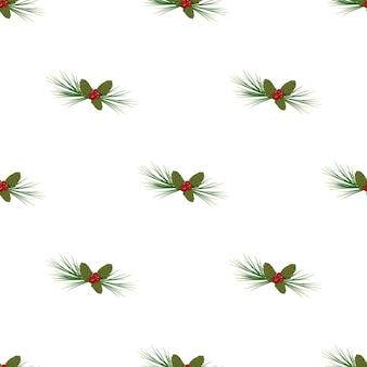 녹색 크리스마스 전나무, 소나무 바늘 및 콘의 완벽 한 패턴입니다. 새해를 위한 축제 인쇄 장식, 겨울 디자인 요소. 벡터 평면 그림