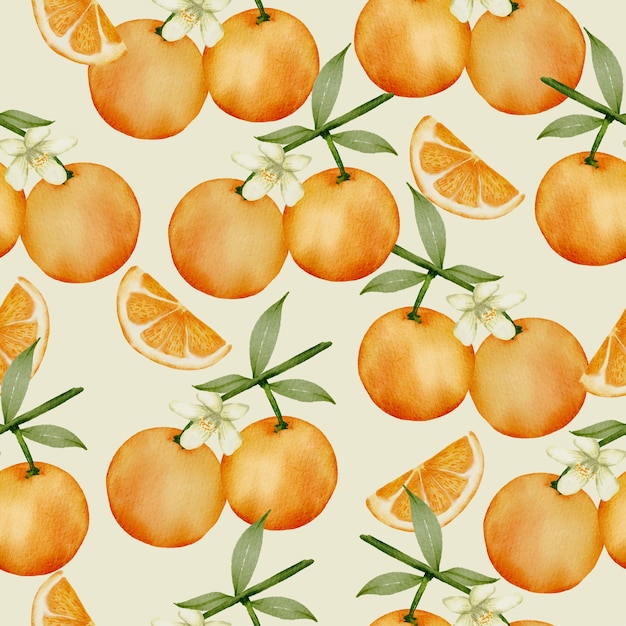 Seamless pattern of orange, full and cut into pieces