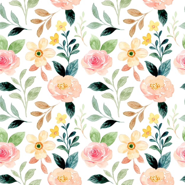 Seamless pattern of peach floral with watercolor