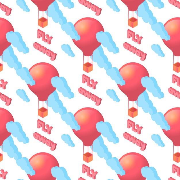 Seamless Pattern of Red Hot Air Ballons and Clouds
