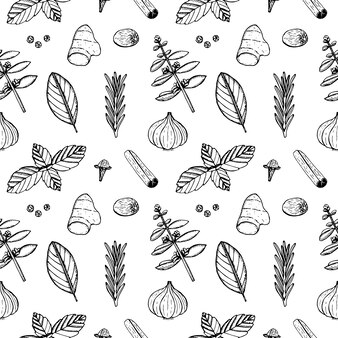 Seamless pattern spices vector illustration, hand drawing sketch