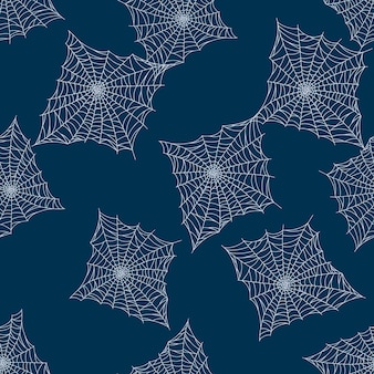 Паутина бесшовные модели, изолированные на синем фоне. наброски жуткий шаблон паутины для ткани.