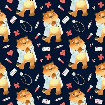 Seamless pattern, tiger in a doctor's coat with a stethoscope. the symbol of the new year 2022.