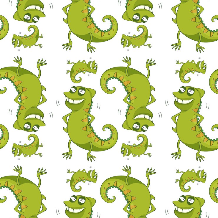 Free Vector seamless pattern tile cartoon with lizard