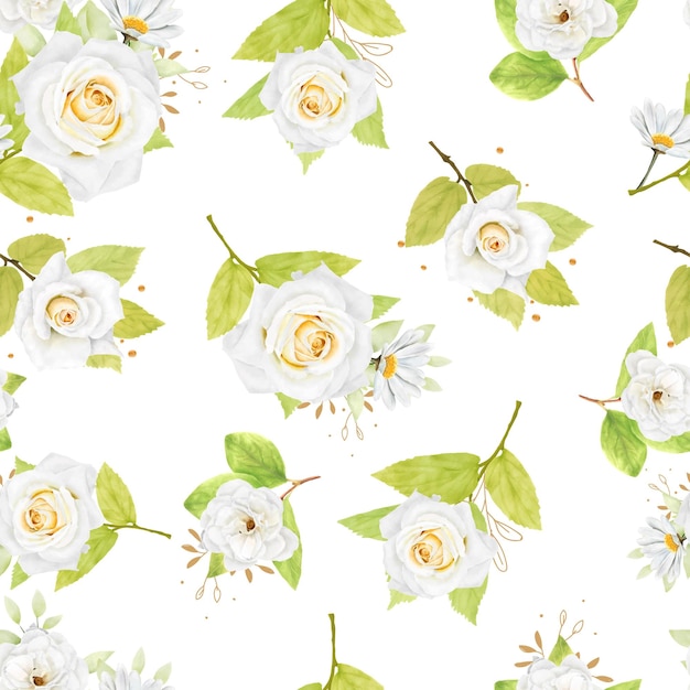 Free vector seamless pattern watercolor floral and leaves