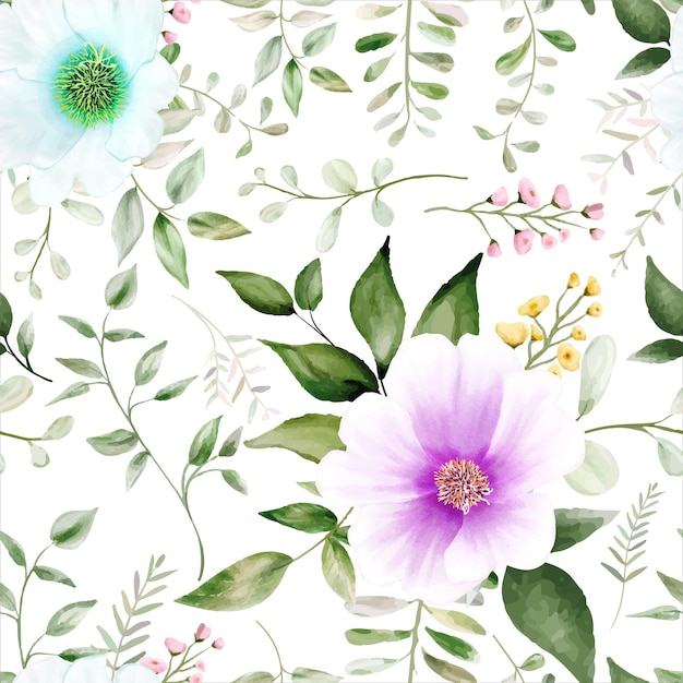 Seamless pattern watercolor flower and leaves design