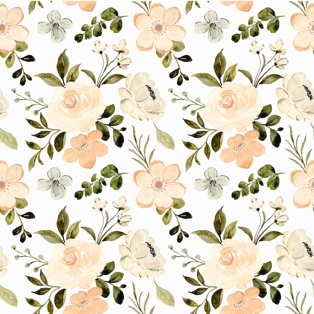 Seamless pattern of white peach floral with watercolor