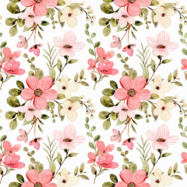 Seamless pattern of white pink floral watercolor