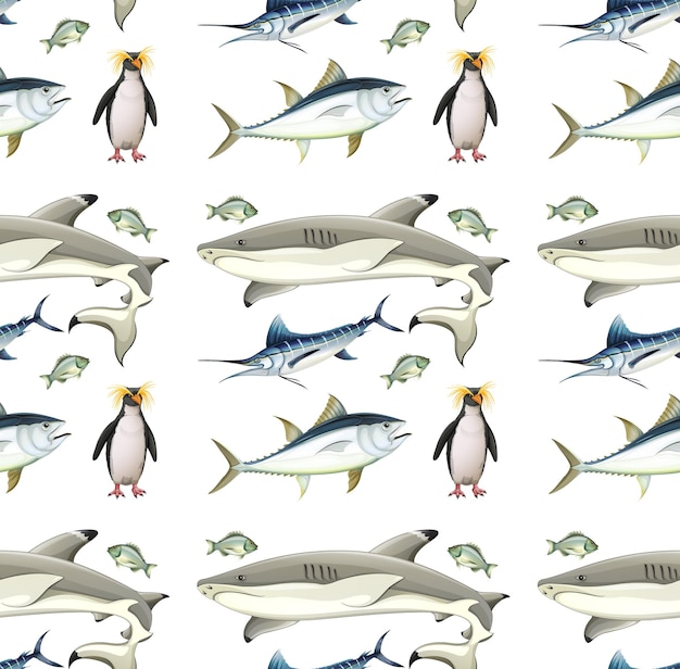 Seamless pattern with antarctica animals on white background