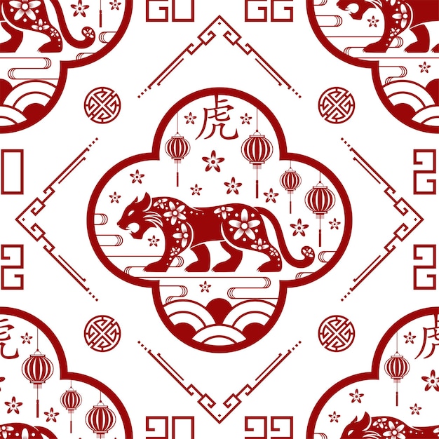 Seamless pattern with asian elements on color background for happy chinese new year of the tiger 2022, flyers, poster and banner, (translate : chinese happy new year, 2022)