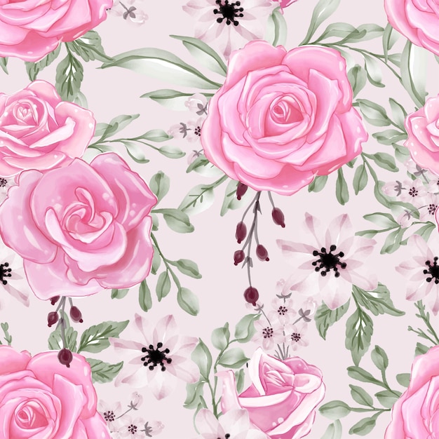 아름 다운 핑크색 꽃과 잎으로 완벽 한 패턴