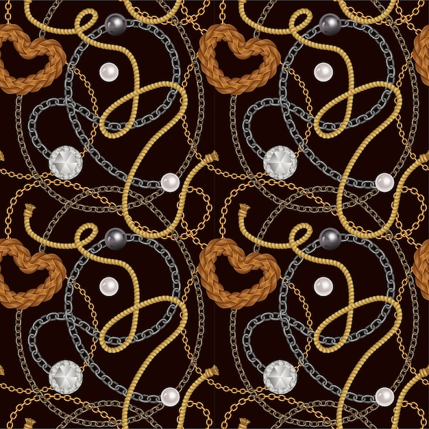 Free vector seamless pattern with belts, chains.