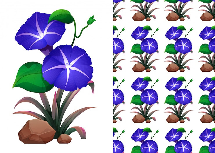Free Vector seamless pattern with blue morning glory flowers