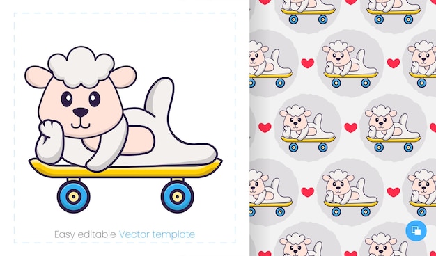Seamless pattern with cartoon sheep on white background.