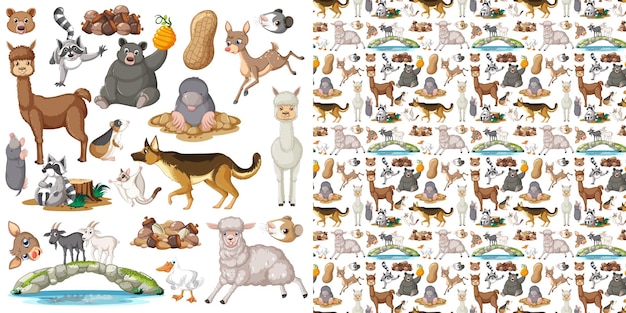 Free vector seamless pattern with cartoon wild animals