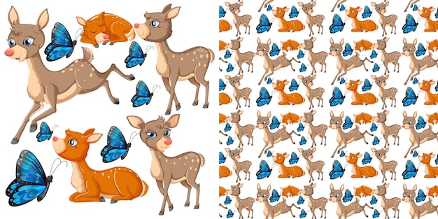 Seamless pattern with cartoon wild animals