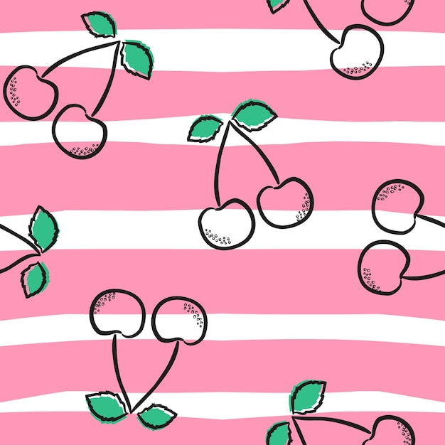 Premium Vector | Seamless pattern with cherry on strip background.