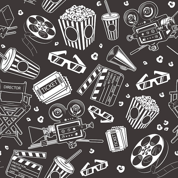 Free vector seamless pattern with cinema elements