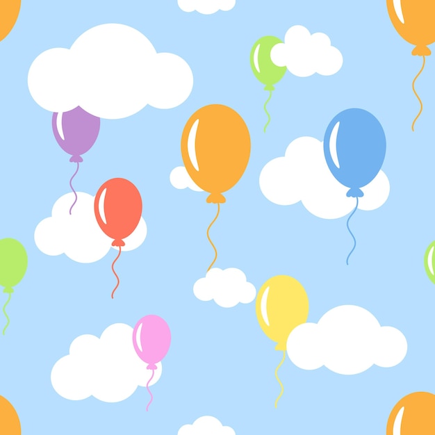 Free vector seamless pattern with clouds and different color balloons floati