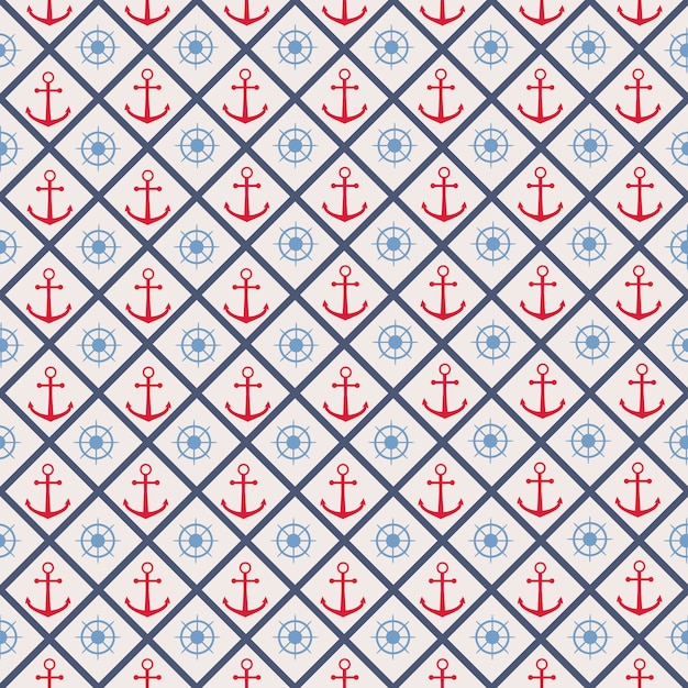 Seamless pattern with cross lines, steering wheel and anchor.