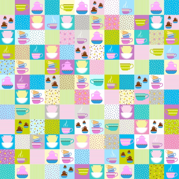 Seamless pattern with cup and teapot