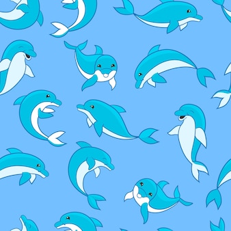 Seamless pattern with cute dolphins
