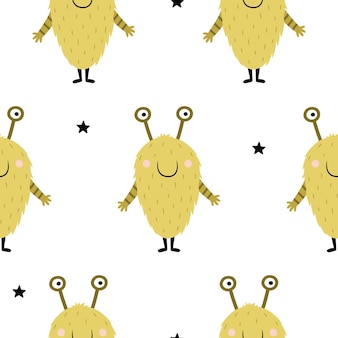Seamless pattern with cute furry monster vector illustration