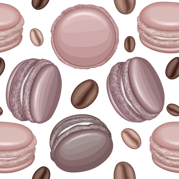 Seamless pattern with french sweet macaroons and coffee beans fresh bakery used in food industry Premium Vector