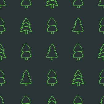 손으로 그린 크리스마스 나무와 함께 완벽 한 패턴입니다. 스케치된 전나무. 겨울 휴가 낙서 요소. 벡터 일러스트 레이 션