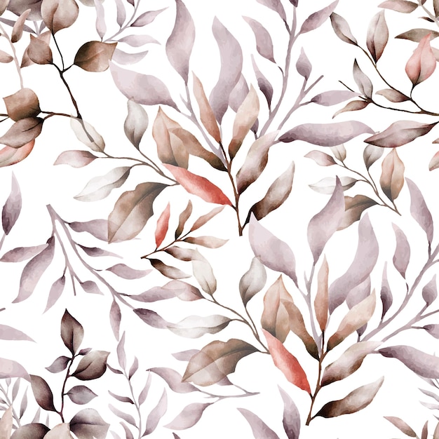 Free vector seamless pattern with hand drawn watercolor brown leaves