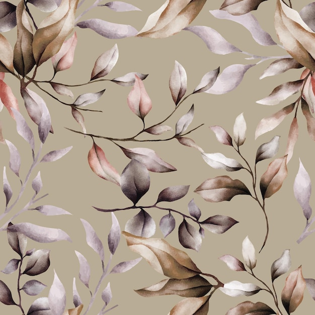 seamless pattern with hand drawn watercolor brown leaves