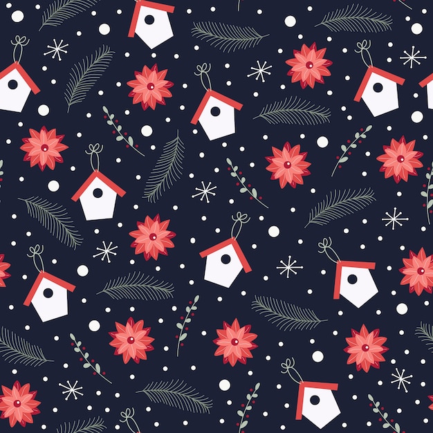 Free vector seamless pattern with home, flower and leaves.