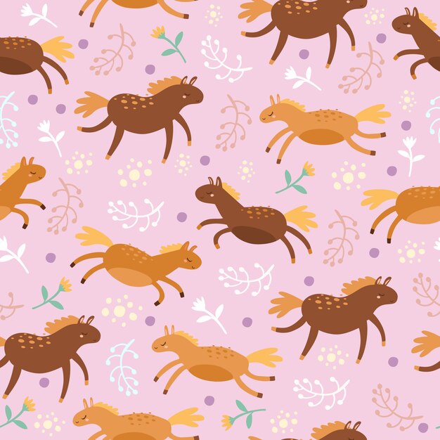 seamless pattern with horses on purple