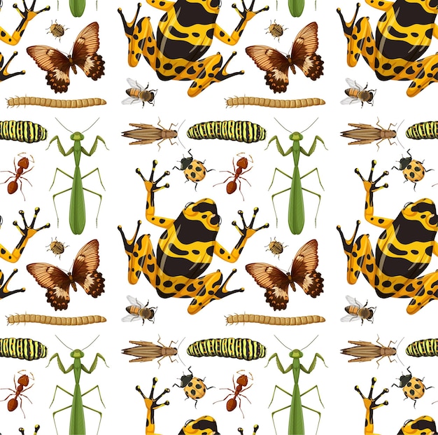 Seamless pattern with many insects on white background