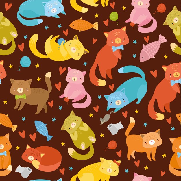 seamless pattern with multi-colored cats