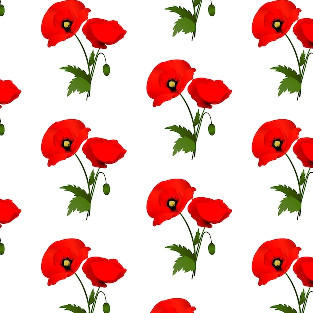 Free vector seamless pattern with poppies flowers