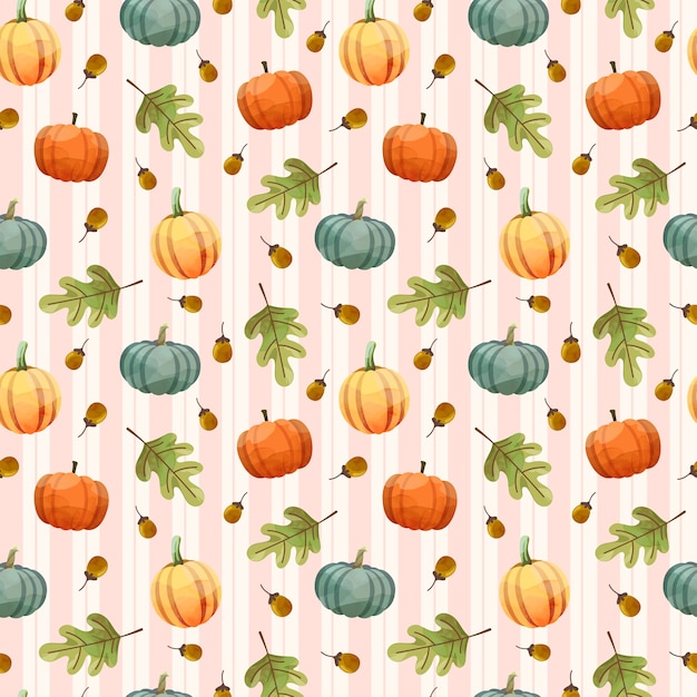 Seamless pattern with Pumpkin, walnuts and leaves.