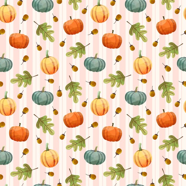 Seamless pattern with Pumpkin, walnuts and leaves.