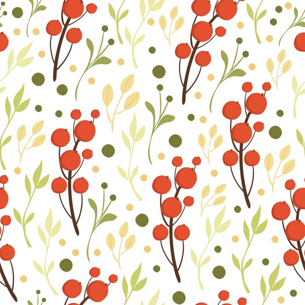 Seamless pattern with red berries