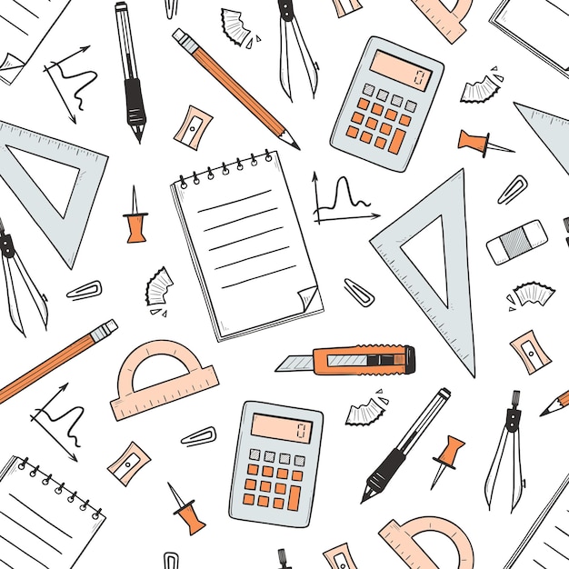 Seamless pattern with school and office stationery